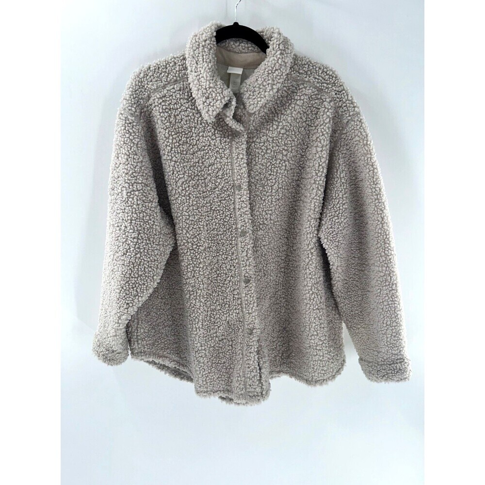 Women's H&M Beige Sherling Teddy Snap Front Shacket Size L